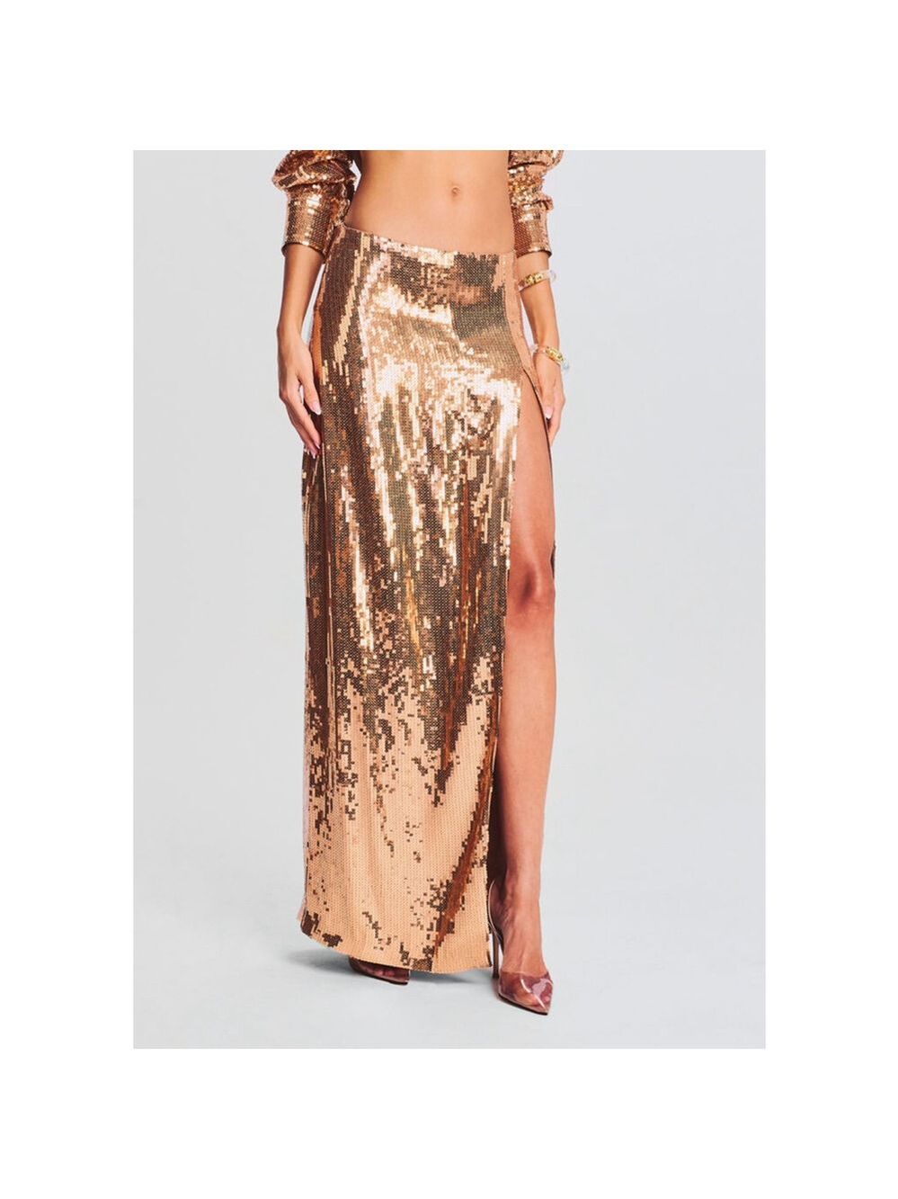 Women's RETROFÊTE Gold Sequin Savannah Maxi Skirt M